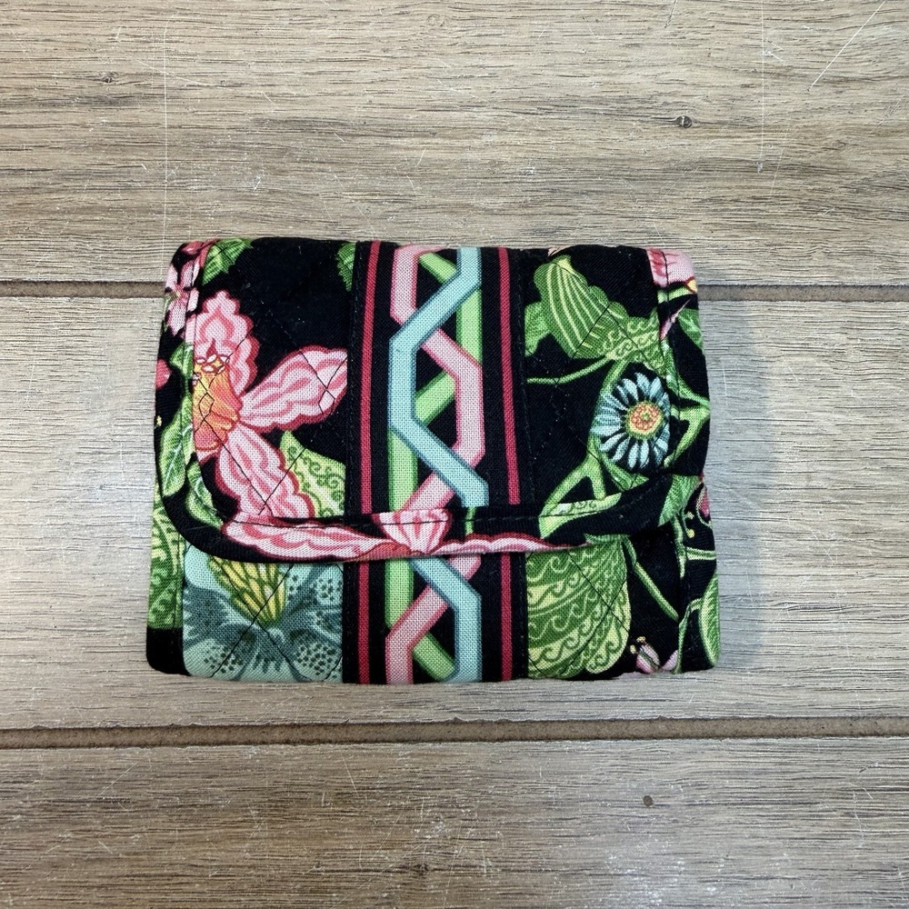 Vera Bradley Trifold Wallet Botanica Floral Quilted Cotton Retired Pink Green